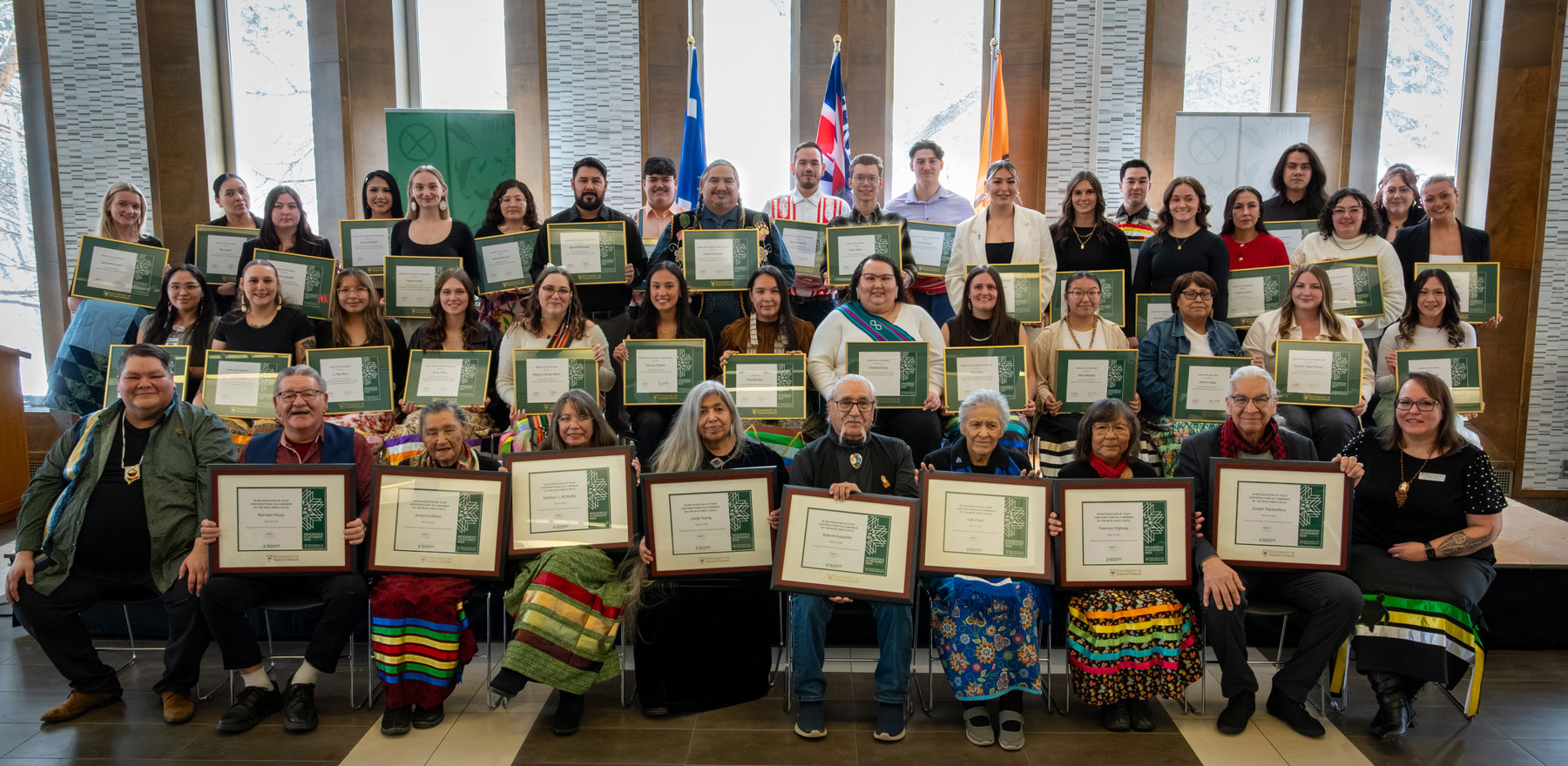2025 Indigenous Student Achievement Award recipients (clockwise left to right): Shay Quinn, Dominga Robinson, Dylan Bauman, Jennifer Amarualik Yaremko, Adam McInnes, Aubrey-Anne Laliberte Pewapisconias, Raymond Fox, Zoey Bourgeois